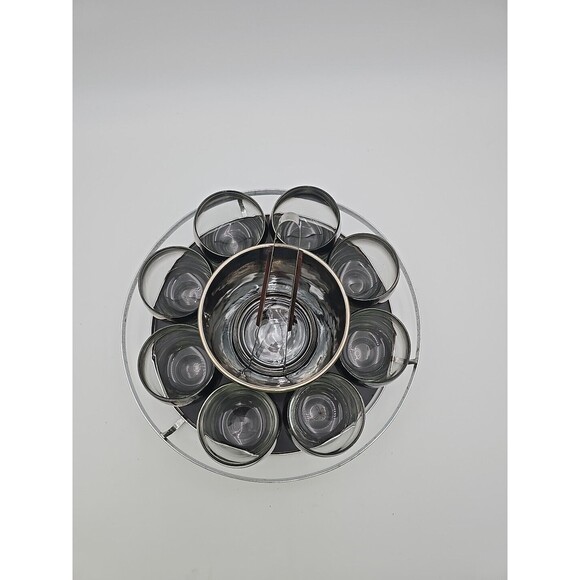 Queen's Luster Silver Fade Bar Set with Roly Poly Glasses Ice Bucket Tray Tongs - Picture 2 of 9